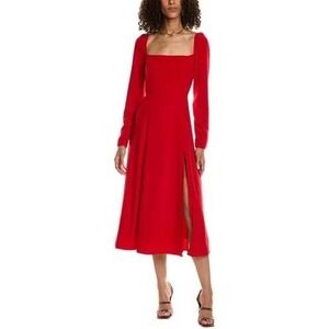 OPT Red Square Neck Smocked Bodice Long Sleeve Midi Dress Size 6‎ Romantic